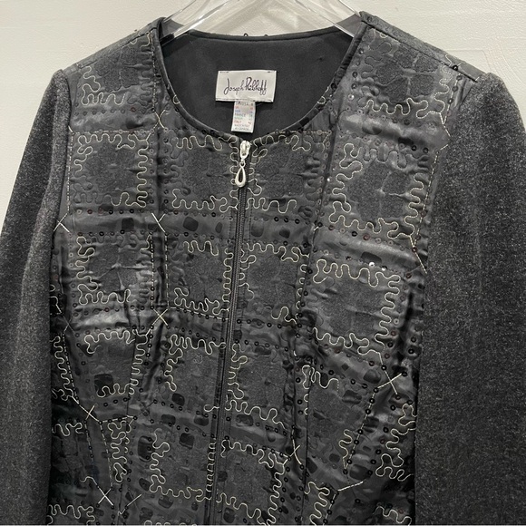 Joseph Ribkoff Veston Jacket Full-Zip Wool Blend Patchwork Sequin Embroidered - Picture 4 of 9